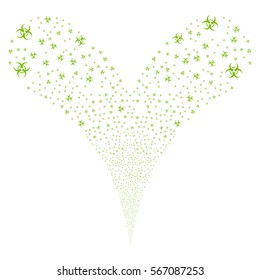 Biohazard fireworks stream. Vector illustration style is flat eco green iconic symbols on a white background. Object double fountain created from random symbols.