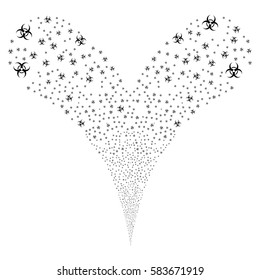 Biohazard fireworks stream. Vector illustration style is flat black iconic symbols on a white background. Object double fountain constructed from random icons.