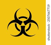 Biohazard icon. Caution biological hazard. Warning sign of virus on a yellow background. Black symbol biohazard. Vector illustration flat design. 