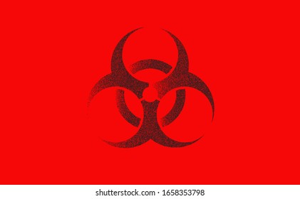 biohazard icon with halftone effect isolated on red , vector art