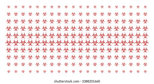 Biohazard icon halftone pattern, designed for backgrounds, covers, templates and abstraction concepts. Vector biohazard objects organized into halftone grid.