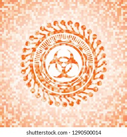 biohazard icon inside abstract orange mosaic emblem with background