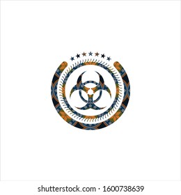 biohazard icon inside arabesque badge. arabic decoration.