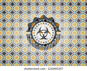 biohazard icon inside arabesque emblem. arabic decoration.