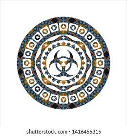 biohazard icon inside arabesque emblem. arabic decoration.