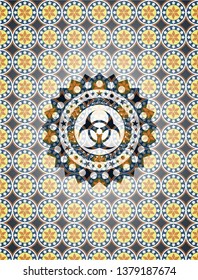 biohazard icon inside arabic style emblem. Arabesque decoration.