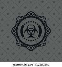 biohazard icon inside black emblem. Vintage.