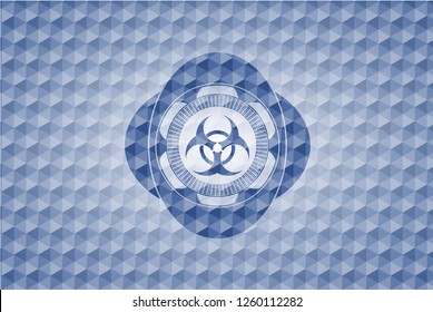 biohazard icon inside blue polygonal badge.