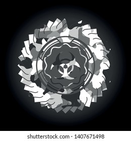 biohazard icon inside grey camo texture