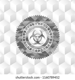 biohazard icon inside grey emblem. Vintage with geometric cube white background