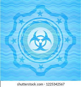 biohazard icon inside light blue water badge.