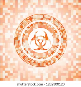 biohazard icon inside orange mosaic emblem with background