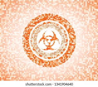 biohazard icon inside orange mosaic emblem