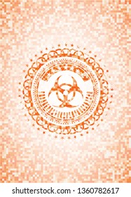 biohazard icon inside orange mosaic emblem with background