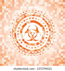 biohazard icon inside orange mosaic emblem with background