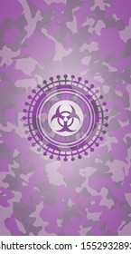 biohazard icon inside pink and purple camo texture
