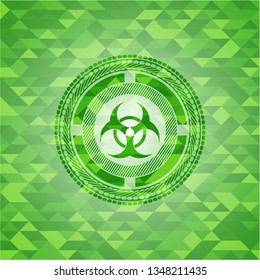 biohazard icon inside realistic green mosaic emblem