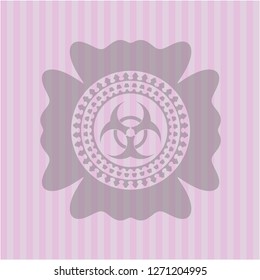 biohazard icon inside realistic pink emblem