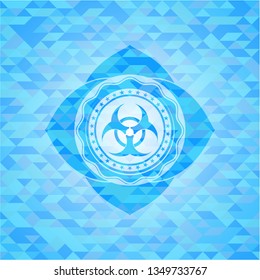biohazard icon inside realistic sky blue mosaic emblem