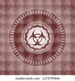 biohazard icon inside red badge with geometric pattern background. Seamless.