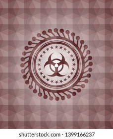 biohazard icon inside red badge with geometric pattern background. Seamless.