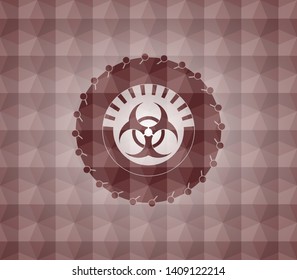 biohazard icon inside red badge with geometric background. Seamless.