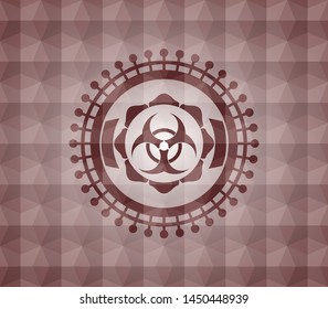 biohazard icon inside red badge with geometric background. Seamless.