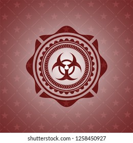 biohazard icon inside red emblem. Retro