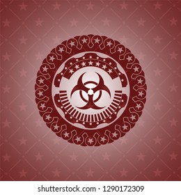 biohazard icon inside red emblem. Vintage.