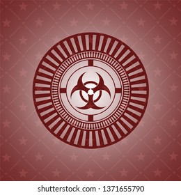 biohazard icon inside red emblem. Retro
