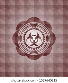 biohazard icon inside red geometric emblem. Seamless.