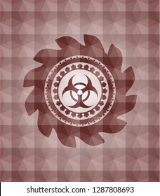 biohazard icon inside red polygonal badge. Seamless.