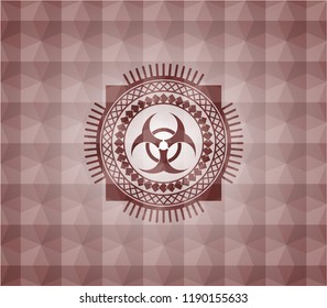 biohazard icon inside red seamless badge with geometric pattern.