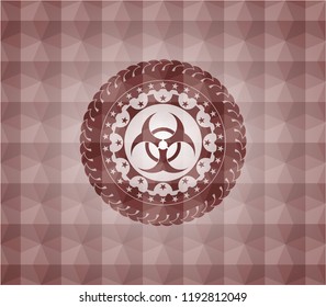 biohazard icon inside red seamless polygonal badge.