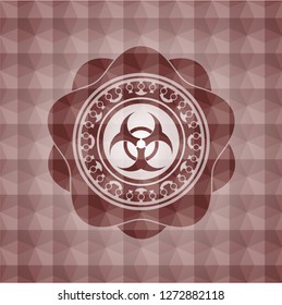 biohazard icon inside red seamless geometric emblem.