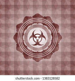 biohazard icon inside red seamless geometric emblem.