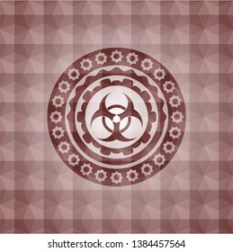 biohazard icon inside red seamless badge with geometric background.