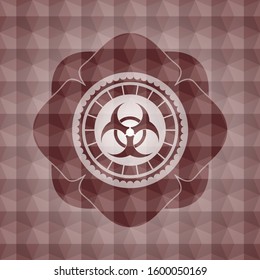 biohazard icon inside red seamless geometric emblem.