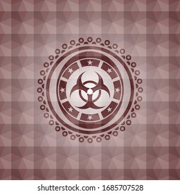 biohazard icon inside red seamless badge with geometric pattern.