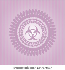 biohazard icon inside retro pink emblem