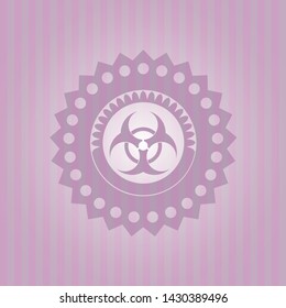biohazard icon inside retro pink emblem