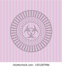 biohazard icon inside retro style pink emblem