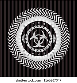 biohazard icon inside silver badge or emblem