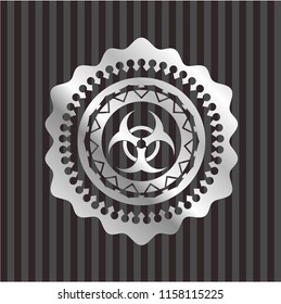 biohazard icon inside silver shiny badge