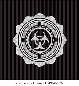 biohazard icon inside silver shiny emblem