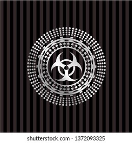 biohazard icon inside silver shiny badge