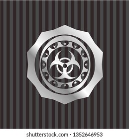biohazard icon inside silvery emblem