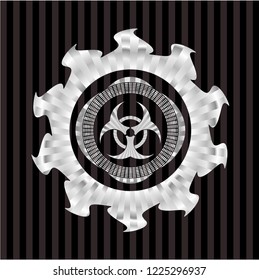 biohazard icon inside silvery shiny badge