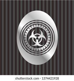 biohazard icon inside silvery shiny emblem