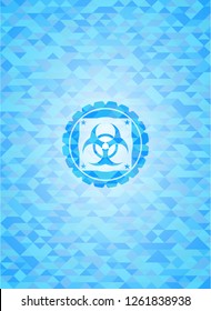 biohazard icon inside sky blue mosaic emblem
